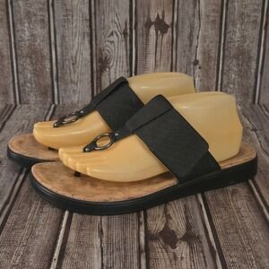 Sz 41 / 10.5-11 Alegria Lanie Black Embossed Leather Thong Sandals Slides VGUC!